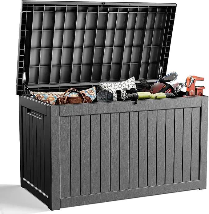 DRATO 230 Gallon Deck Box, Outdoor Large Waterproof Resin Storage Box with Lockable Lid for Patio Cushions, Gardening Tools, Sports Equipment, Black by GreenHaven Gardens