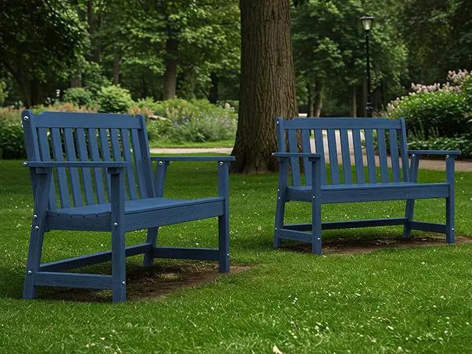 Ciokea 46" Heavy Duty Outdoor Bench Set of 2, HDPE Weatherproof Garden Bench, 2-Person Memorial Benches with 660 Lbs, Waterproof Patio Porch Benches for Outside Business Office Backyard, Navy Blue by GreenHaven Gardens