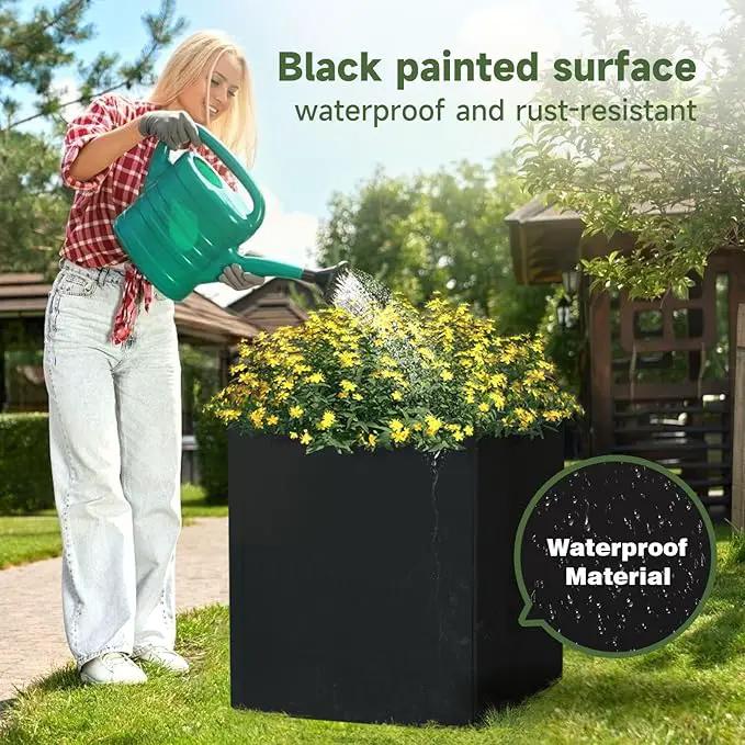 Steel Planter Box-20"x20"x20"-Large Square Planter Box-Outdoor Indoor-Cube Steel Planter Heavy Duty Black Metal Planter Flower Pot Commercial Residential for Home Garden Porch Hotel Patio by GreenHaven Gardens