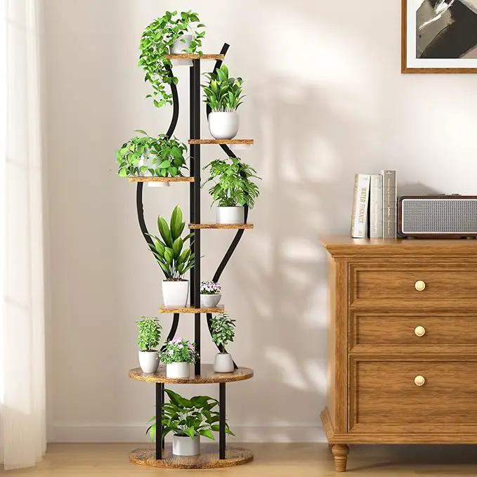 Plant Stand Indoor with Grow Lights, 7 Tier Tall Metal Plant Shelf for Multiple Plants, 55″ Lighted Plants Shelves Corner Flower Holder, Vase Shape Plant Display Rack for Home Living Room Patio by GreenHaven Gardens