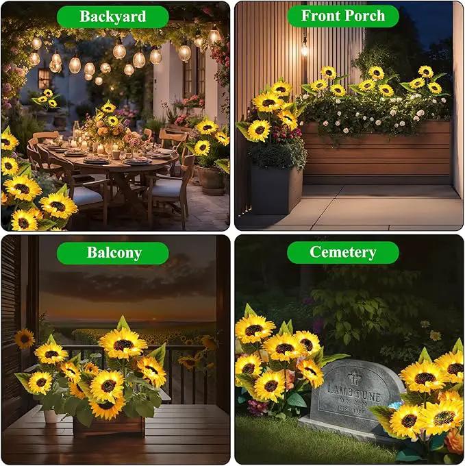 2-Pack Solar Powered Sunflower Garden Lights, LED Outdoor Decor Solar Light Flowers for Yard Patio Ground Lawn Landscape, Decorative Flower Bright Night Outside by GreenHaven Gardens