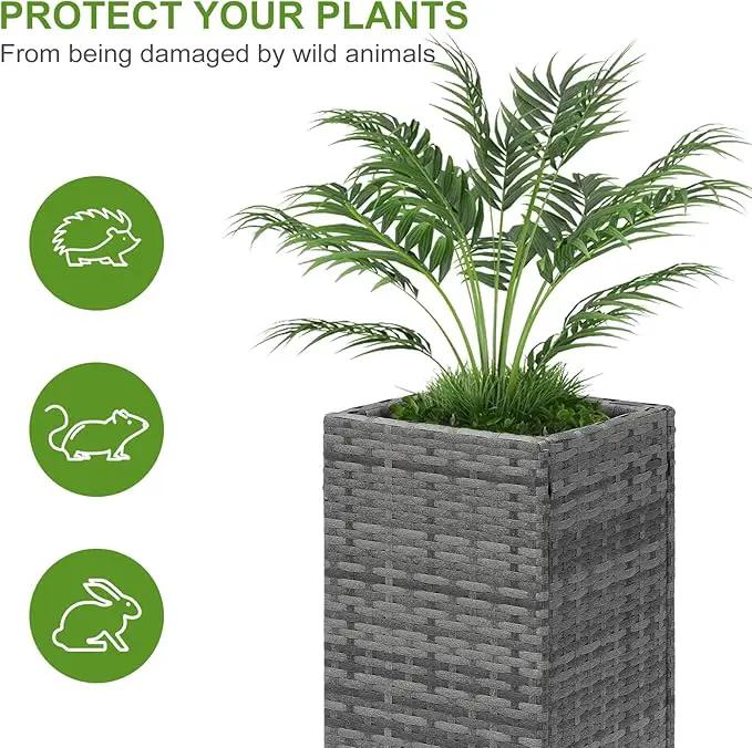 LEWIS&WAYNE Set of 2 Tall Planters for Outdoor Plants Handmade 24'' Wicker Tall Square Planter Box with Removable Liners Modern Planter for Indoor Outdoor Garden Patio Front Porch - Gray by GreenHaven Gardens