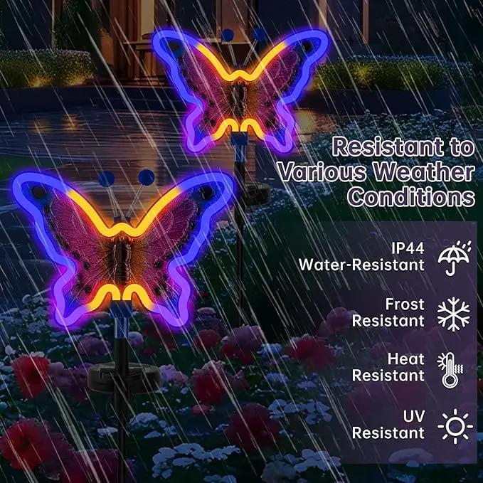 Solar Butterfly Lights, Butterfly Garden Solar Lights，Solar Lights Outdoor Decoration,Waterproof neon Outdoor lamp, Yard Patio Pathway Decor for Outside(Dark Blue, 2 Pack) by GreenHaven Gardens