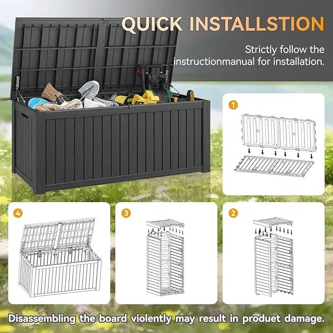 NUNU LAB 180 Gallon Outdoor Storage Box,Large Resin Sturdy Deck Box, Backyard Outside Storage Box Waterproof with Double Wall Panels,Package Delivery Garden Hose Storage Bin Outdoor Tool by GreenHaven Gardens