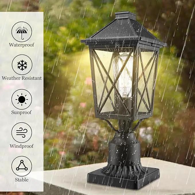 Darkaway Outdoor Post Lights, Aluminum Exterior Post Lantern Light Fixture with Seeded Glass, E26 Socket Fence Pole Deck Lighting for Garden Patio Pathway by GreenHaven Gardens
