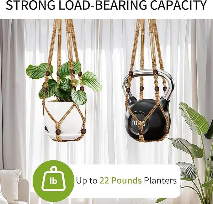 3 Pack Macrame Plant Hanger - 43"/35"/29" Different Sizes, Hanging Planter Basket Flower Pot Holder for Indoor Outdoor, with Wood Beads, Boho Home Decor, Brown (POTS NOT Included) by GreenHaven Gardens