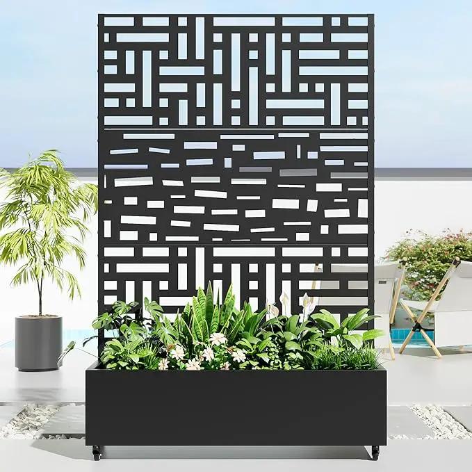 Casaphoria Metal Raised Garden Bed with Trellis and Wheels, 72"x47"x16" Planter Box for Climbing Plants, Vegetables & Vines, Features Drainage Holes and Privacy Screen, Black(Helen&Gerald) by GreenHaven Gardens
