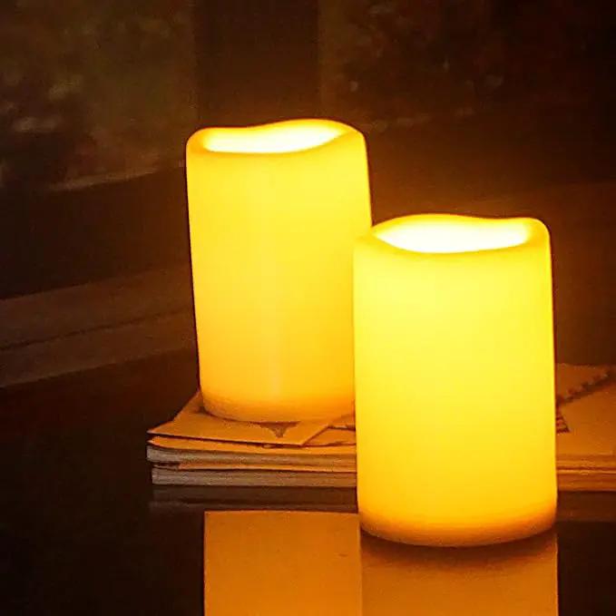 Waterproof Outdoor Flameless Candles with Remote, Set of 2, Large 4” x 6” Battery Operated Electric LED Pillar Candle Set for Home Décor Party Wedding Supplies Garden Christmas Decoration Gift by GreenHaven Gardens