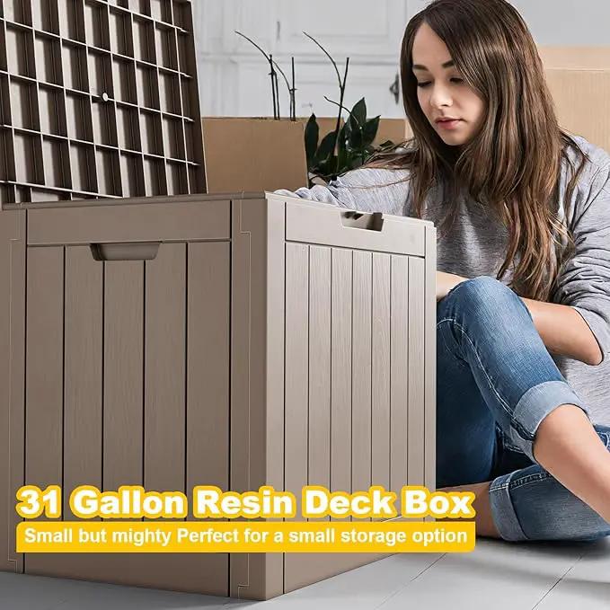 30 Gallon Resin Deck Box, Lockable Outdoor Storage Box for Patio Cushions Storage Furniture,Garden Tools, Pool Supplies, Weatherproof and UV Resistant- Grey by GreenHaven Gardens
