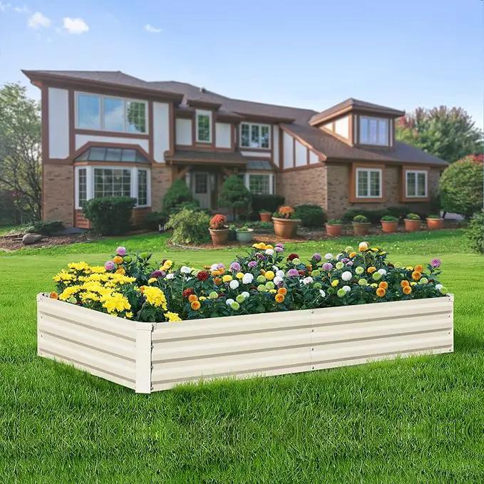 Raised Garden Bed Beige, 6x3x1ft Galvanized Raised Garden Bed Outdoor Metal for Gardening Vegetables Flower Garden Planter Box Large Raised Bed with Gloves and 3ftx30ft Weed Barrier Fabric by GreenHaven Gardens