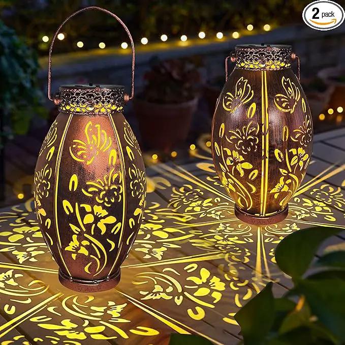 pearlstar 2 Pack Butterfly Solar Lantern Hanging Light Outdoor Waterproof Decorative Metal Solar Lamp for Table Garden Yard Patio Balcony Pathway,Copper,Birthday Gifts for Women Mom Men,Butterfly by GreenHaven Gardens