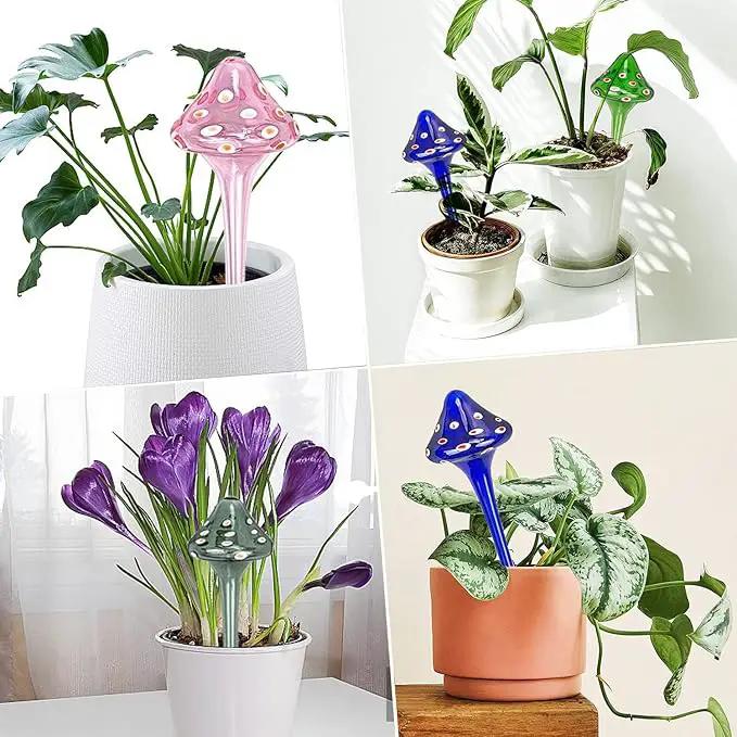 4 Pcs Plant Watering Globes, Hand-Blown Mushroom-Shaped Self Watering Globes, Suitable for Indoor&Outdoor Plant Watering Devices by GreenHaven Gardens