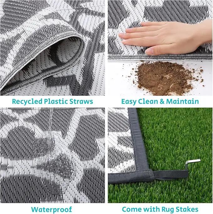 HEBE Outdoor Rug Waterproof 8x10, Plastic Straw Rug Camping Rug, Reversible Outdoor Patio Rugs RV Mat Clearance, Indoor Outside Floor Carpet for Porch,Deck,Camper,Balcony,Backyard by GreenHaven Gardens