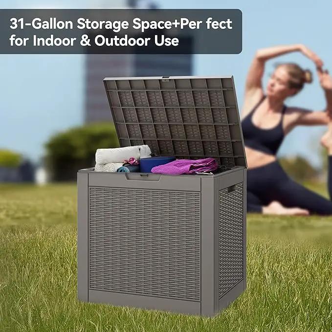 KAMABOKO 30 Gallon Outdoor Storage Box, Resin Deck Boxes Indoor and outdoor, Waterproof Storage Box Lockable Lid for Garden Tools, Package Delivery, Pool Supplies, Patio Cushions, Grey by GreenHaven Gardens