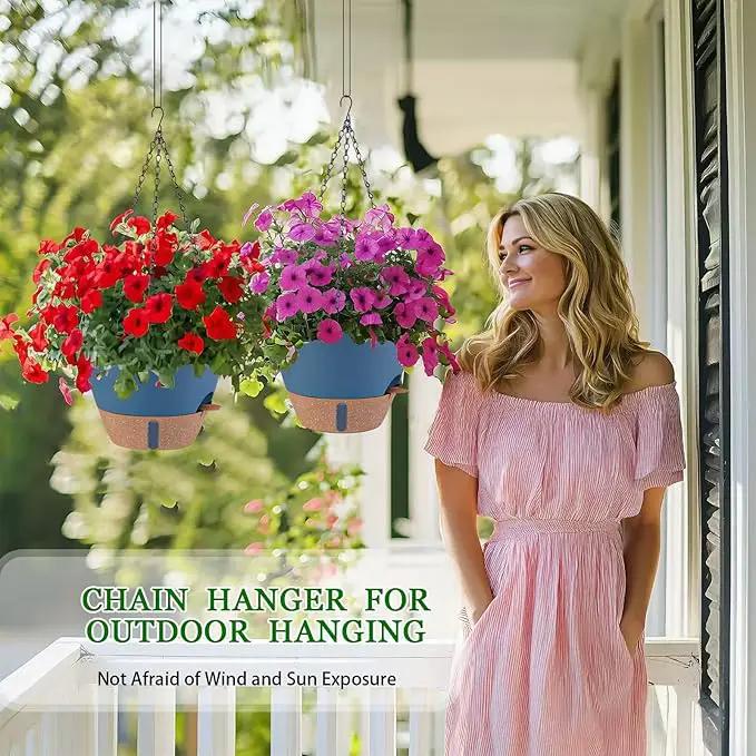 Hanging Planter Self Watering 10 Inch, 2 Pack Hanging Baskets for Plants, Hanging Flower Pots with Drainage Hole & 2 Kinds of Plant Hangers for Garden Home Decor (Navy Blue, 10 Inch) by GreenHaven Gardens