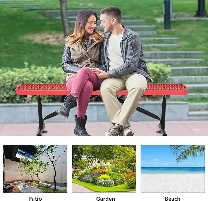 6 Feet Heavy Duty Metal Park Bench for Outside, Outdoor Bench with Portable Frame, Commercial Benches for Shopping Mall, Store, Park, Patio, Deck, Red by GreenHaven Gardens