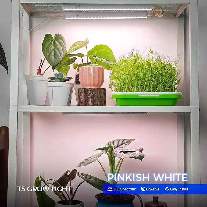 Barrina Grow Light for Indoor Plants, Full Spectrum Sunlight, 1ft Grow Lamp, LED Grow Light Bulbs, T5 Grow Light Strip, Plug and Play, Pinkish White, 4-Pack by GreenHaven Gardens
