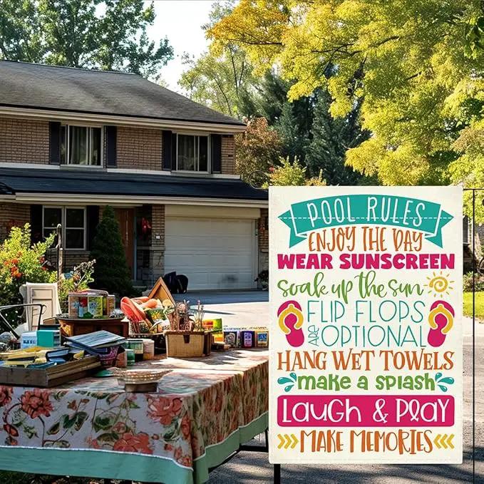 Patio Summer Clearance Pool Garden Flag Welcome to Our Patio Sign Outdoor Decorations Small Double Sided Burlap art Stained Glass Style Garden Flags 12 x 18 Inch for Outside by GreenHaven Gardens