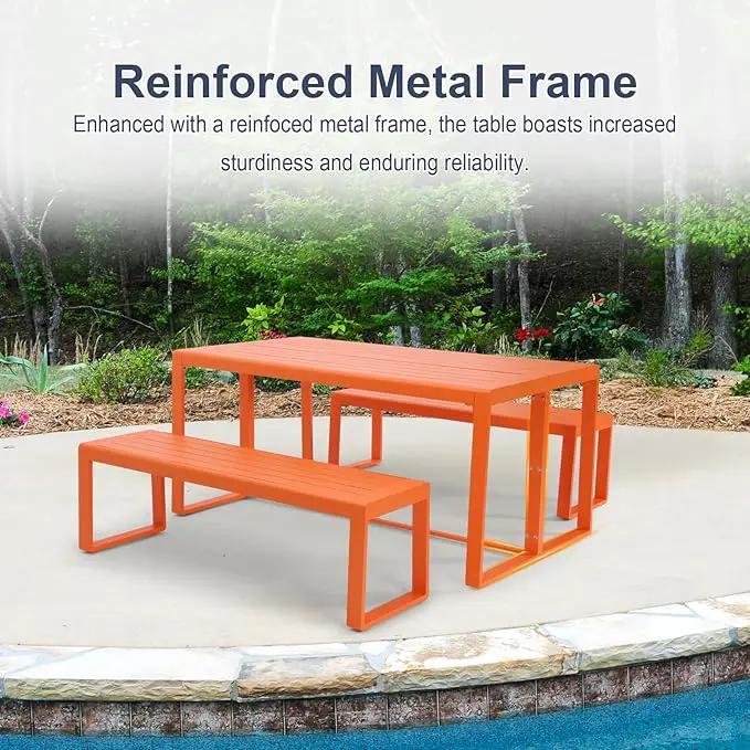 Aoodor 3-Piece Outdoor Patio Dining Set, Aluminum Furniture Set with 1 Rectangular Picnic Table and 2 Benches for Garden, Lawn, Yard by GreenHaven Gardens
