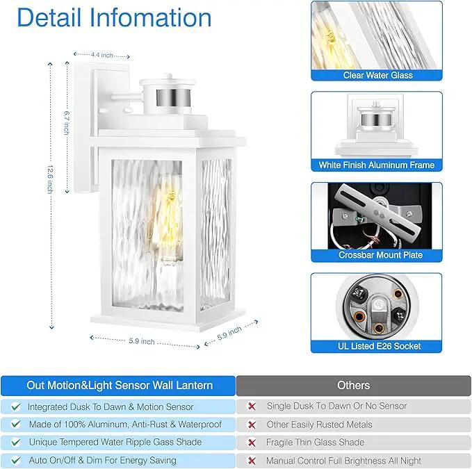VIANIS Motion Sensor Outdoor Lights, White Dusk to Dawn Outdoor Lighting Wall Mount, Aluminum Waterproof Modern Exterior Garage Lights, Outdoor Lanterns for Front Porch Patio, Entryway, Front Door… by GreenHaven Gardens
