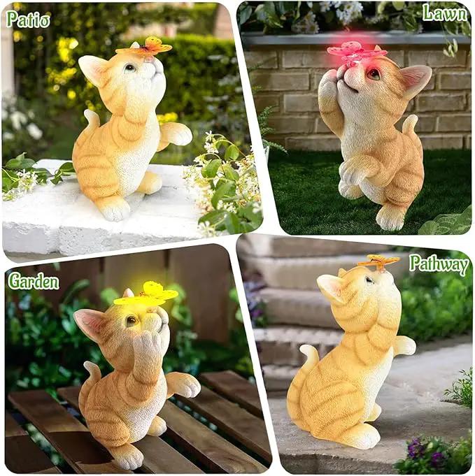 Solar Garden Statue Cat Figurine,Resin Cat Statue Playing Butterfly,Outdoor Decoration for Patio,Balcony,Yard, Lawn-Unique Housewarming Gift for Garden Mom Grandma by GreenHaven Gardens