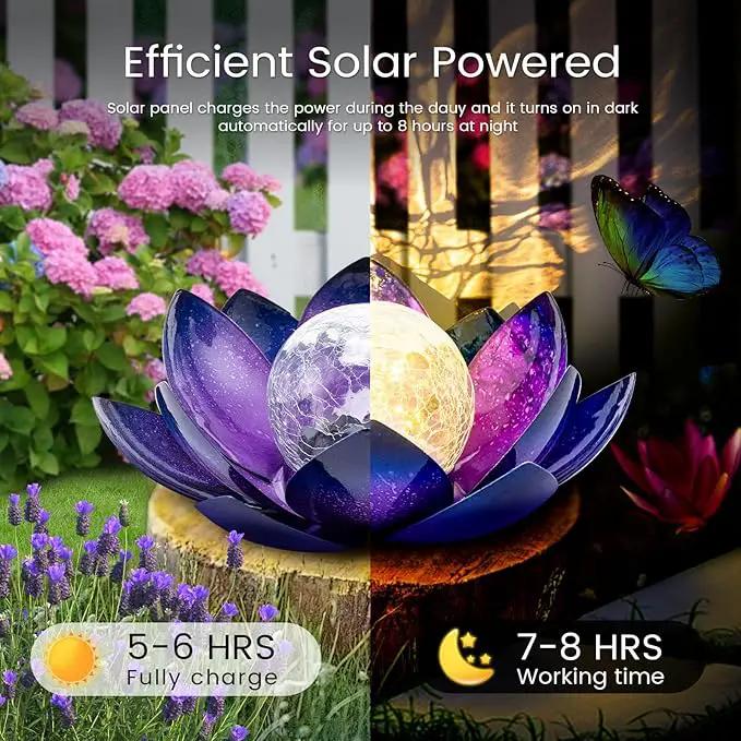 Huaxu Solar Lights for Outdoor Decor, Purple Lotus Flower Light, Waterproof LED Crackle Globe Glass Lamp for Garden, Patio, Yard, Porch, Pathway, Ground, Tabletop Christmas Gifts for Mom,Women by GreenHaven Gardens