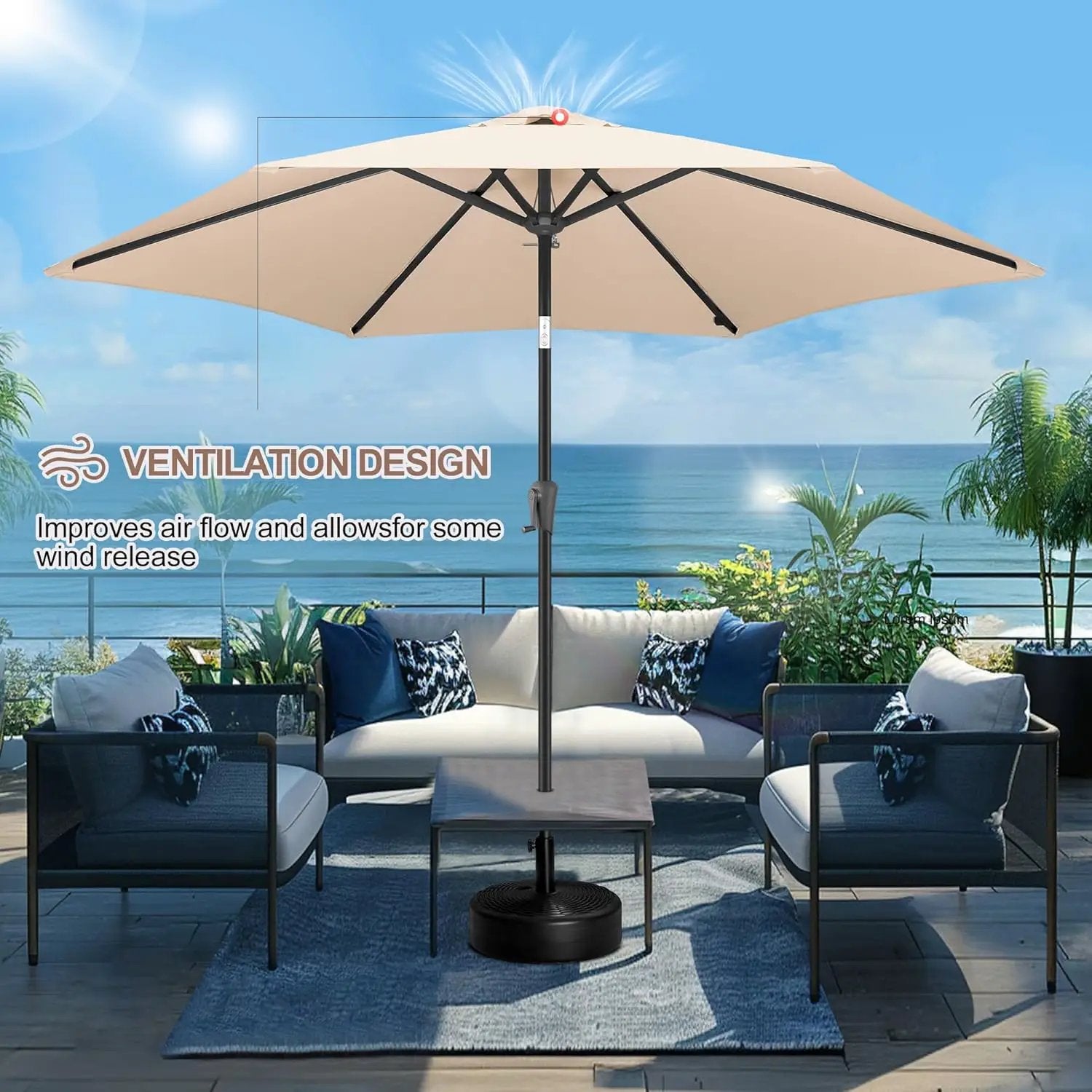 FLAME&SHADE 10ft Patio Umbrella - Outdoor Umbrella with 6 Sturdy Ribs, Push Button Tilt and Crank, UV Protection Table Market Umbrella for Pool, Porch，Garden, Deck, Backyard (Beige) by GreenHaven Gardens