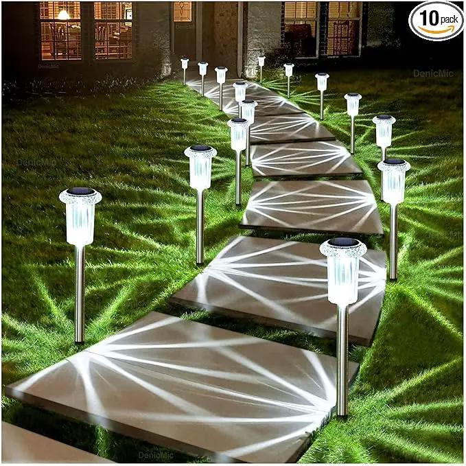 DenicMic Solar Lights Outdoor Pathway Lights 6000K LED Waterproof Acrylic Lamp Head Stainless Steel Stake for Yard Garden Landscape Path Walkway Driveway Patio Lawn (15Pack Cold White) by GreenHaven Gardens