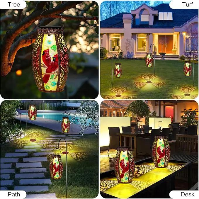 Outdoor Solar Lantern-Waterproof Two Cardinal Hanging Metal Decorative Lights for Patio Table Garden Pathway Yard with Super Bright Warm White LED, Large Solar Panels, Auto On/Off Sensor by GreenHaven Gardens