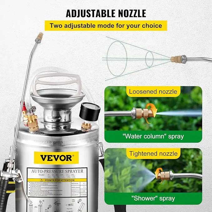 Happybuy 1 Gallon Stainless Steel Pump Sprayer, 12" Wand & 3FT Reinforced Hose, Pressure Gauge, Safety Valve & Adjustable Nozzle, Garden Weed Sprayer for Lawn, Gardening, Sanitizing by GreenHaven Gardens