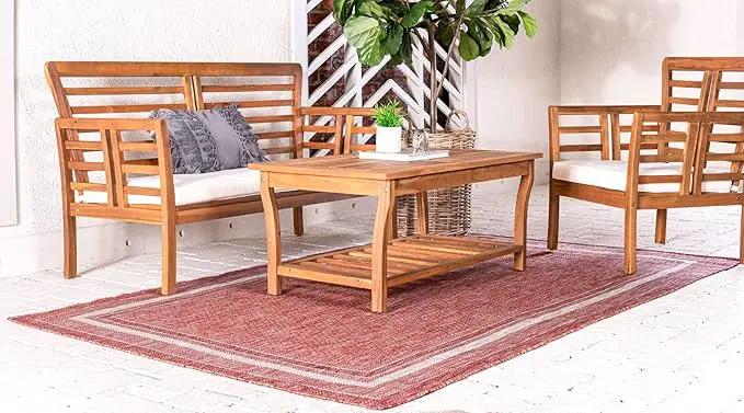 Unique Loom Outdoor Border Collection Area Rug - Soft Border (7' 1" x 10' Rectangle, Rust Red/ Ivory) by GreenHaven Gardens