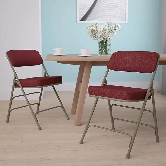 Flash Furniture Hercules Series Metal Folding Chairs with Cushioned Seat, Fabric Upholstered Event Chairs with 300-lb. Static Weight Capacity, Set of 2, Burgundy by GreenHaven Gardens