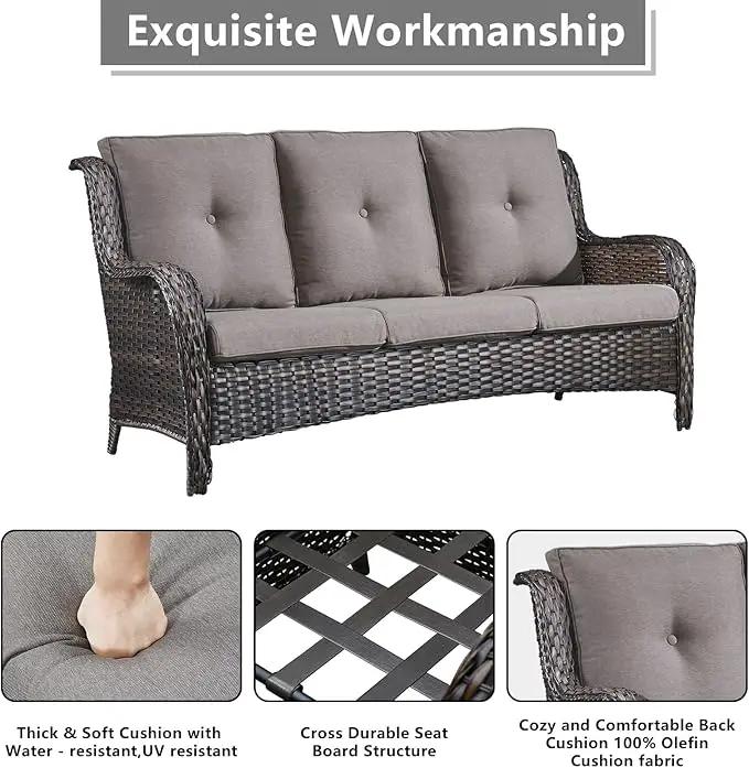 Outdoor Wicker Patio Furniture Set - 6 Piece Rattan Patio Conversation Set with 2 Rocking Swivel Chairs,2 Ottomans,1 Sofa and 1 Coffee Table for Porch Deck Backyard Garden(Brown/Grey) by GreenHaven Gardens