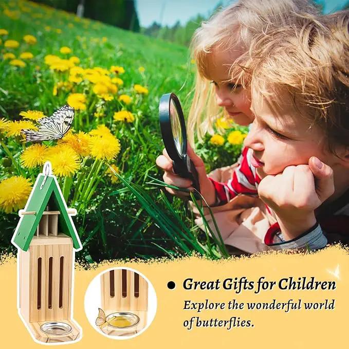 Butterfly House and Feeder for Outside, Wooden Butterfly House for Garden, Natural Butterfly Habitat with Butterfly Puddler on The Floor or Hanging on Tree Wall by GreenHaven Gardens