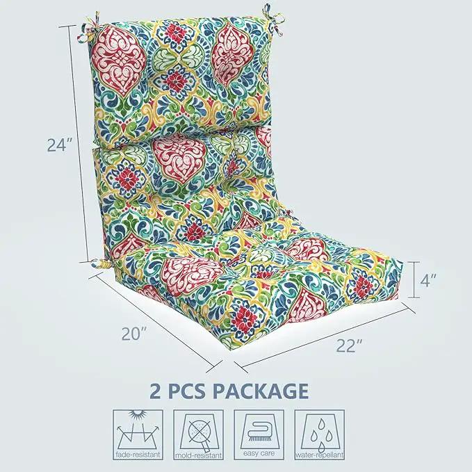 LVTXIII Outdoor Seat/Back Chair Cushion Patio Tufted High Back Cushion, Seasonal Replacement Rocking Chair Cushion with Ties, 22” W x 20D”, Set of 2, Damask Red by GreenHaven Gardens