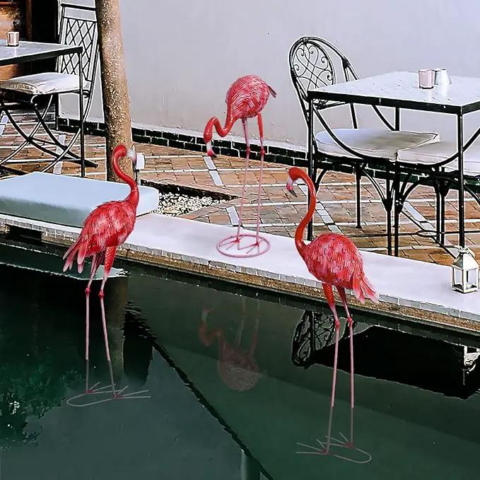 XONOR Metal Flamingo Garden Statues Large Red Flamingo Yard Art Outdoor Sculptures for Home Patio Lawn Backyard Décor, Set of 3 by GreenHaven Gardens