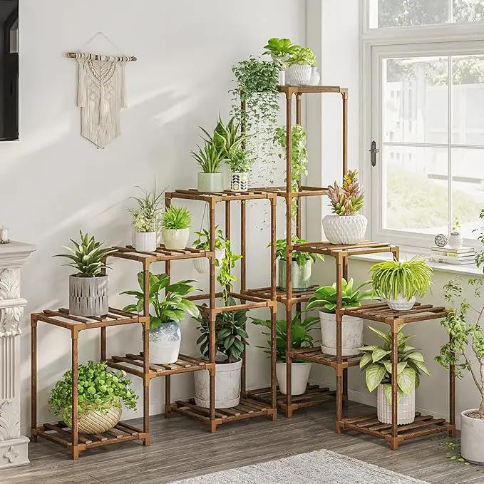 Bamworld Plant Stand Indoor Corner Plant Shelf Outdoor Flower Shelves Wooden Plant Stands Garden Wood Plant Holder Rack for Living Room Corner Lawn Window 03B by GreenHaven Gardens