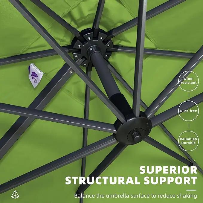 PURPLE LEAF 10' X 13' Square Cantilever Umbrella Patio Umbrella with Base Outdoor Umbrella Aluminum Offset with 360-degree Rotation for Garden Deck Pool Patio Apple Green by GreenHaven Gardens