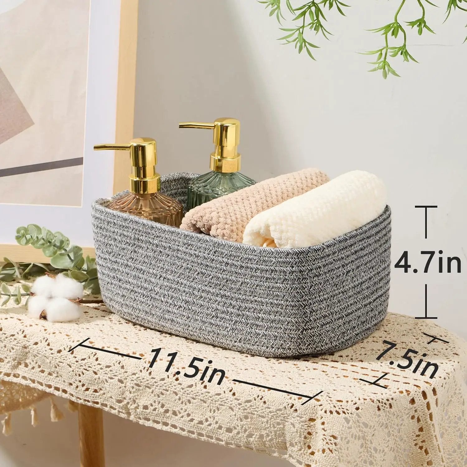 Small Storage Baskets for Organizing | Closet Organizer Bins | Shelf Toy Basket | Woven Rope Baskets | Cube Decorative Box | Shallow Basket | 11.5x7.5x4.7” | 3 Packs Mixed Grey by GreenHaven Gardens