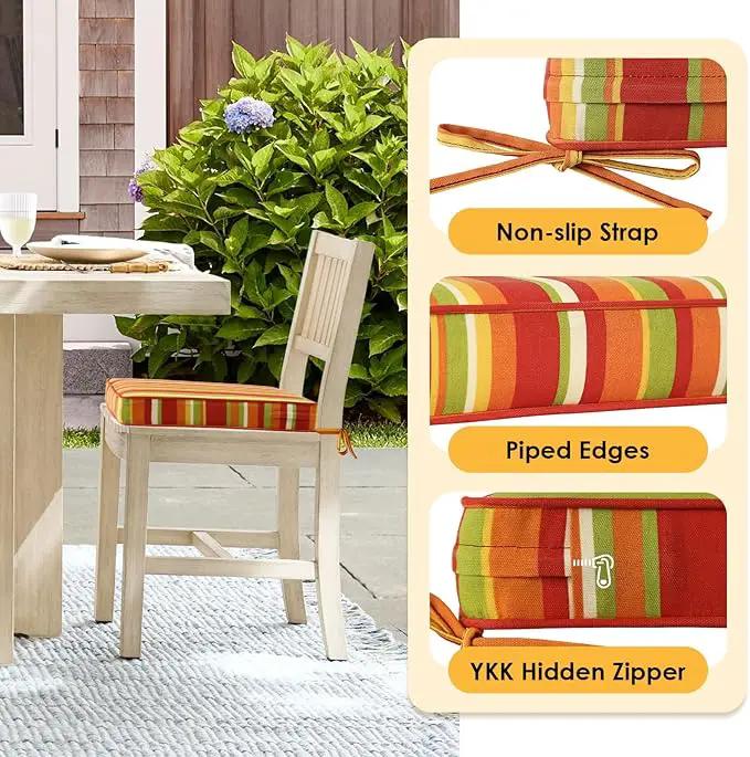 Outdoor Square Corner Seat Cushion, 18.5"x16"x3", Set of 4, Non Slip Seat Cushion Pads with Removable Cover for Patio Furniture, Garden Yard Lawn, Rainbow Stripe by GreenHaven Gardens