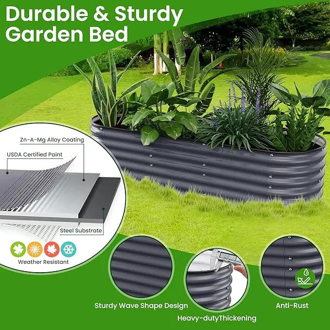 Oval Raised Garden Bed for Outdoors - 6.5X2X1.4 FT Galvanized Planter Raised Beds, Metal Planter Box for Vegetables,Flowers, Herbs, and Succulents(Deep Gery) by GreenHaven Gardens