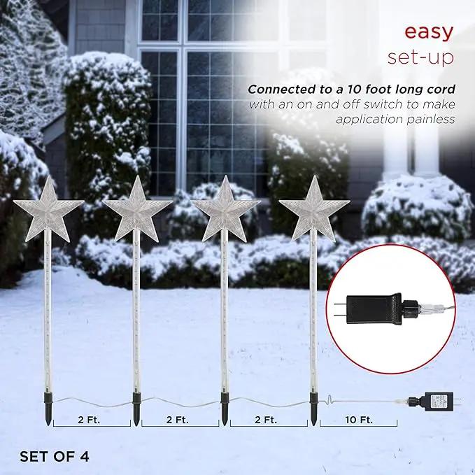 Alpine Corporation Holiday Décor Shooting Star Garden Stake with LED Lights, 4-Pack, Christmas Decoration by GreenHaven Gardens
