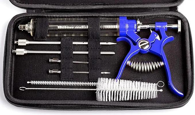 Meat Injector Marinade Gun Stainless Steel Outdoor Kit Flavor Food Syringes & 4 Marinades Needles for BBQ Grill Smoker Injectors Professional Syringe Held Culinary Barbecue Tool (Blue) by GreenHaven Gardens