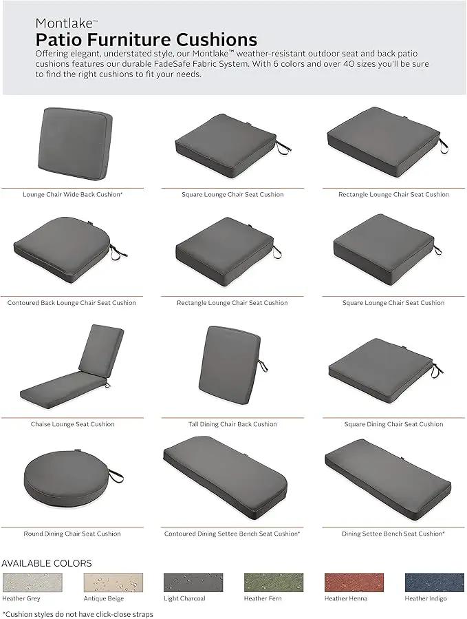 Classic Accessories Montlake Water-Resistant 19 x 20 x 4 Inch Patio Lounge Back Cushion, Light Charcoal Grey, Outdoor Loveseat Cushions by GreenHaven Gardens