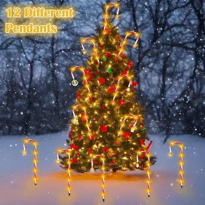 12 Pcs Christmas Candy Cane Lights Outdoor Christmas Decorations Battery Operated Candy Cane Pathway Markers Light 84 LED Candy Cane Stake Waterproof with 8 Modes for Yard Garden Lawn Tree Decor by GreenHaven Gardens