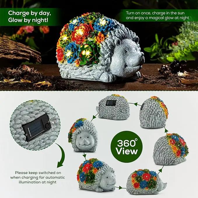Solar Garden Statue – Cute Hedgehog with 7 Warm LED Lights, Solar-Powered & Weatherproof – Outdoor Lawn, Patio & Yard Décor – Charming Gift for Home & Garden Lovers by GreenHaven Gardens