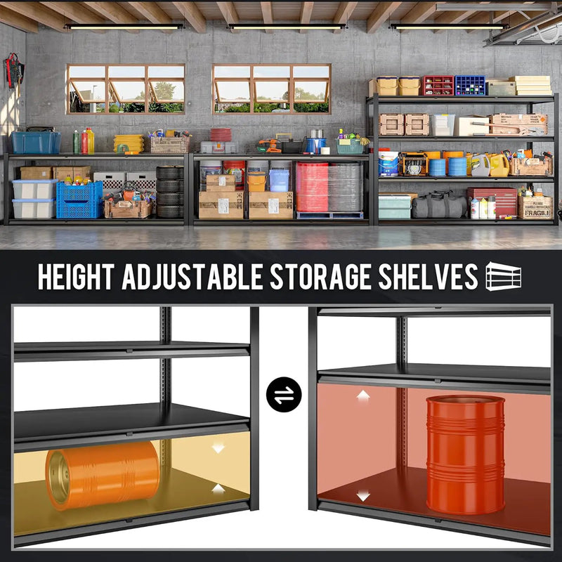 59.8" W x 59.8" H x 24.2" D Storage Shelves Metal Shelving, 2120LBS Garage Shelving Unit with Adjustable Shelf, 4 Tier Storage Rack for Garage, Pantry, Warehouse, Basement, Black by GreenHaven Gardens