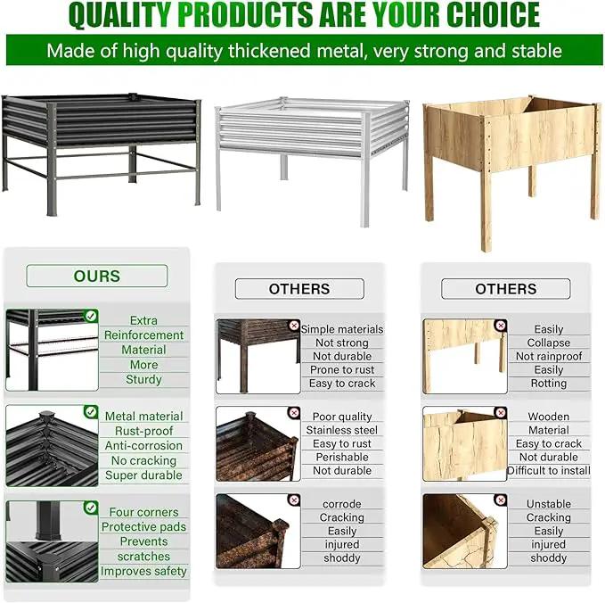 Raised Garden Bed with Legs, 48×48×32in Large Metal Elevated Raised Planter Box,1000lb Capacity with Drainage Holes for Vegetables Lawn Green Flowers, Fruits, Terrace by GreenHaven Gardens