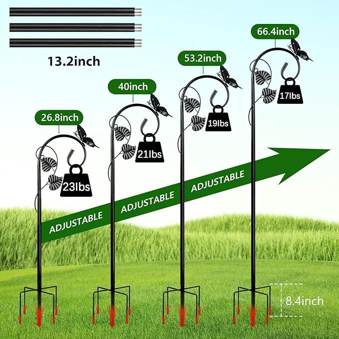 Shepherds Hooks for Outdoor Hummingbird Bird Feeder Pole Hanger 67 Inches with 5 Prongs Base Stainless Metal Adjustable Garden Hanging Holder Weddings Garden Decor Butterfly 2-Pack Black by GreenHaven Gardens