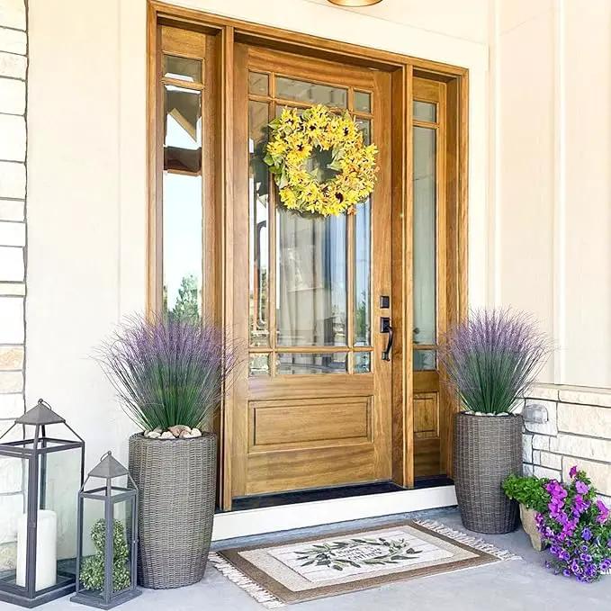 100Pcs Artificial Grass Plants, Faux Shrubs Wheat Grass, Artificial Tall Fake Plants for Outdoor Decor, Greenery Stems Weed for Room Indoor Home Decor（Green Purple Tail） by GreenHaven Gardens